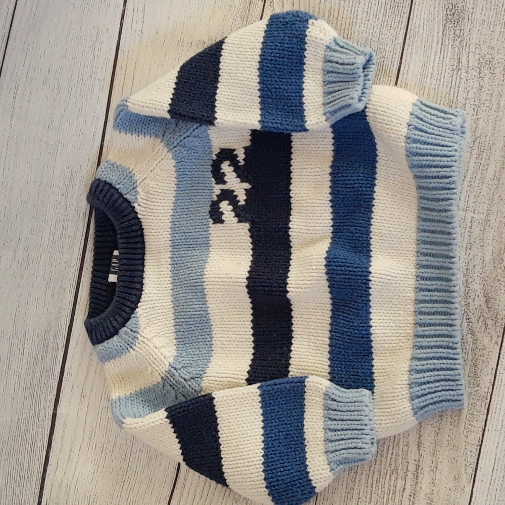 Baby Gap 100% Cotton Knit Sweater 6-12 months, Blue Cream Stripes
